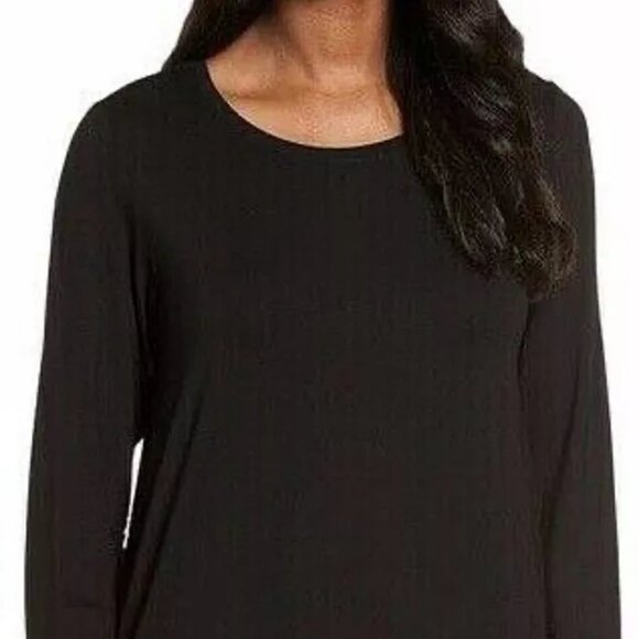 NWT EILEEN FISHER Viscose Jersey Round Neck Top 0 2 Tunic XXS Mimosa Black - Picture 1 of 7